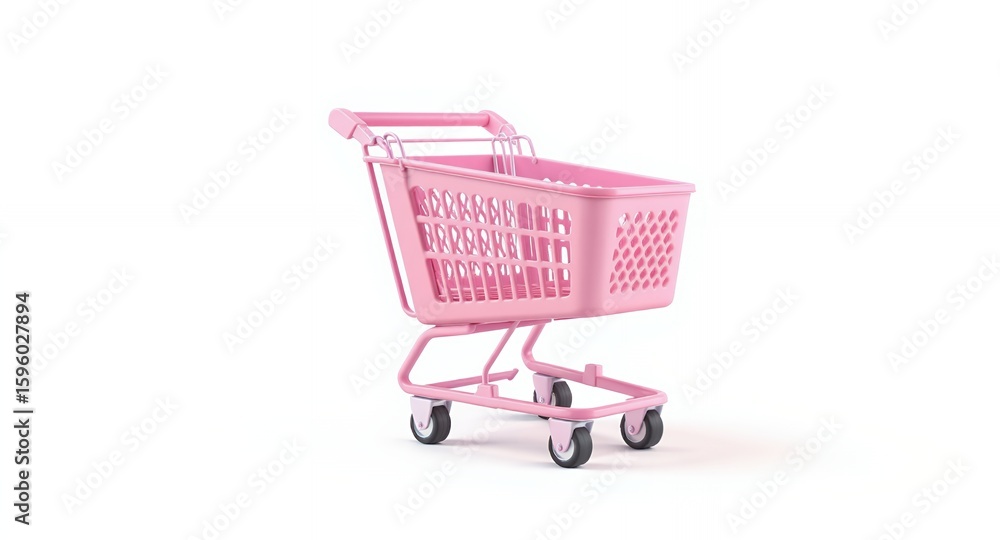 Fototapeta premium Pink Shopping Cart Empty Retail Consumerism 3D Render Isolated on White Background