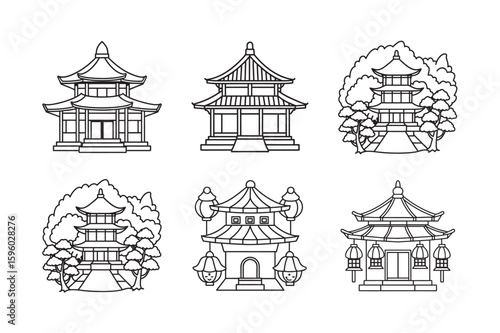 japanese temple line art set  kids for colouring page