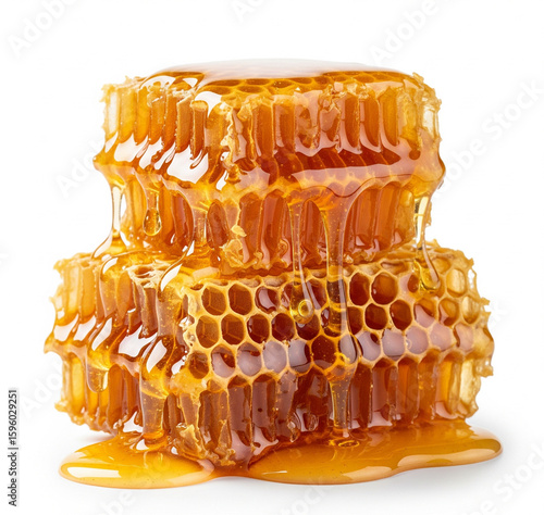 Stacked Honeycombs Dripping with Golden Honey