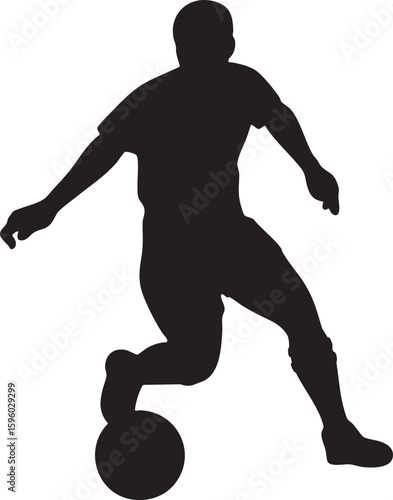 Silhouette of Soccer Player Kicking Ball in Action Pose - vector outline