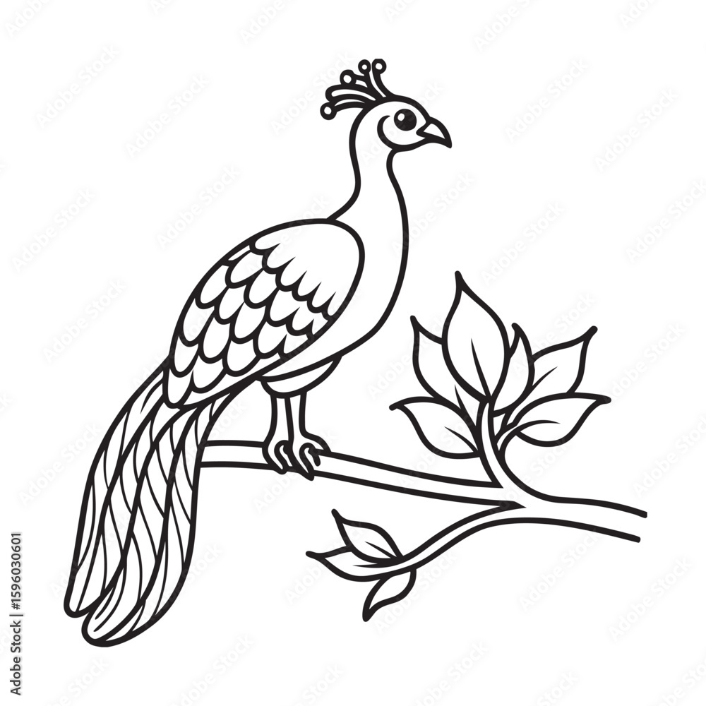 Naklejka premium peacock sitting on a branch kids for colouring page