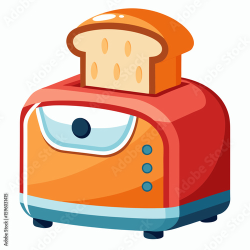 Cartoon toaster with bread slice popping up in vibrant colors  