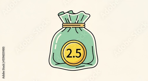 Cartoon illustration of a money bag with 25 coins inside