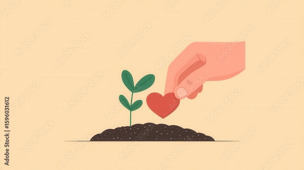 custom made wallpaper toronto digitalHand Planting Heart-Shaped Seed into Soil with Sprouting Plant Illustration