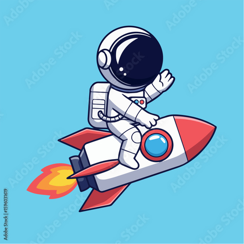 Clean and modern vector  astronaut cartoon riding rocket ship vector illustration space travel adventure exploration galaxy cosmic journey