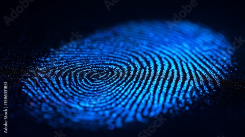 Wallpaper Mural Biometric data visualization of a blue fingerprint on a dark surface showing intricate patterns Torontodigital.ca
