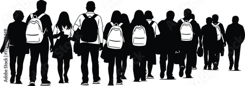 Stock vector silhouette of students walking with backpacks back to school group illustration design 100