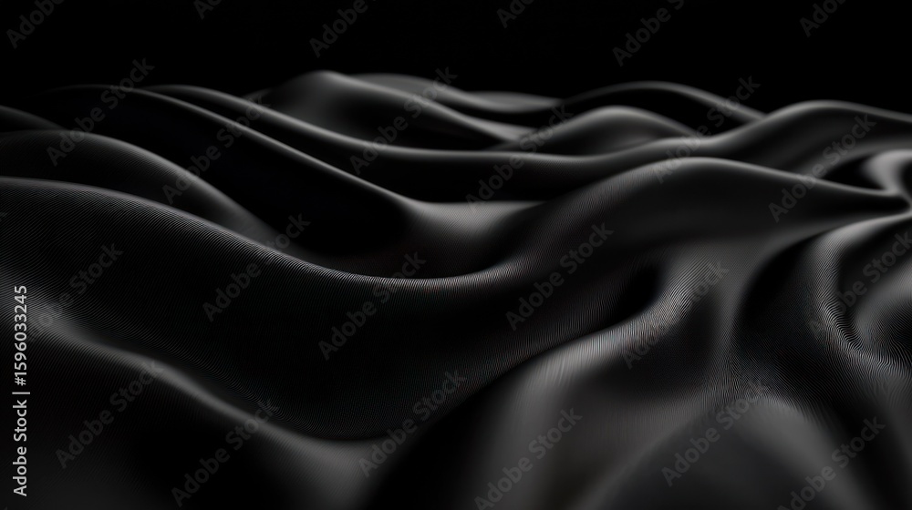 Obraz premium Elegant abstract black background with flowing fabric-like waves and textures