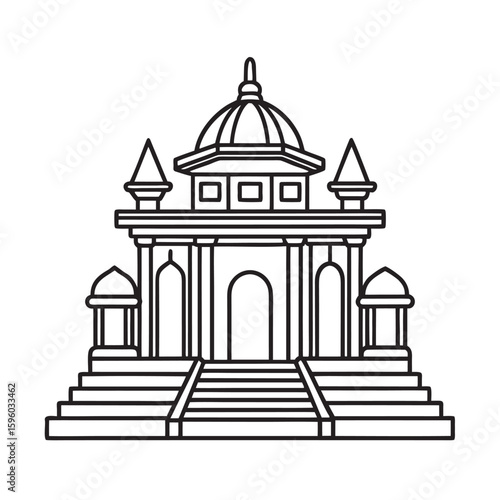 indian temple with carved pillars and stairs kids for colouring page