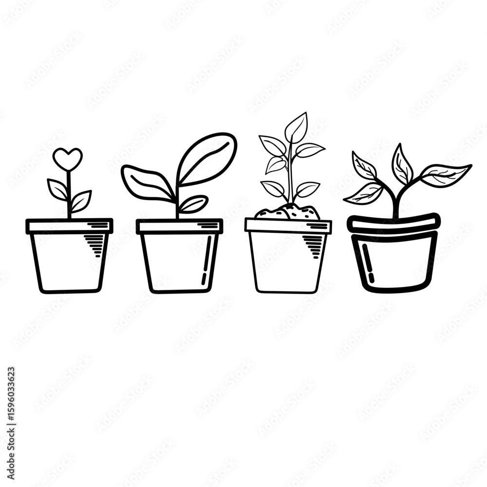 Fototapeta premium Pot plant outline icon with linear style . Plant in pot simple line vector icon for mobile concept and web design. Single potter plan.
