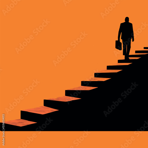 Clean and modern vector  businessman silhouette climbing stairs to success career growth opportunity ladder achievement concept illustration