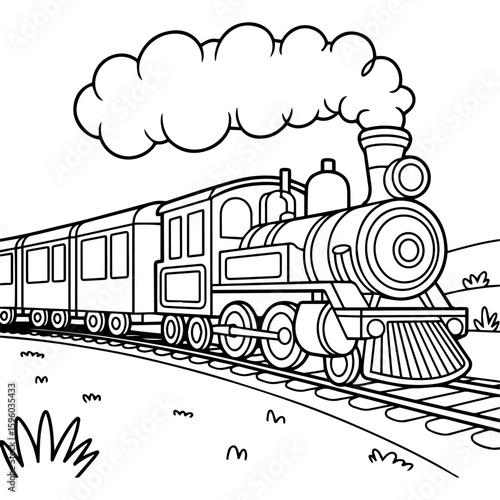 Clean and modern vector  train coloring page for kids and adults transportation locomotive steam engine railway activity printable design