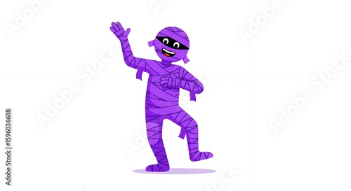 Happy Purple Mummy Cartoon Character for Halloween