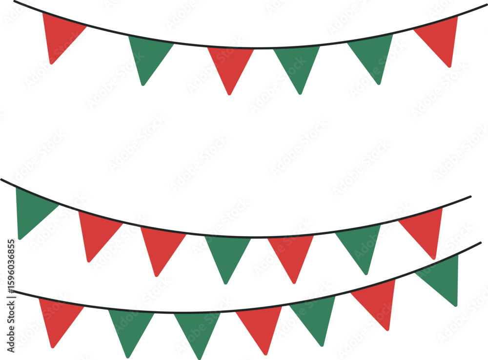 Obraz premium Festive triangle bunting flags red green