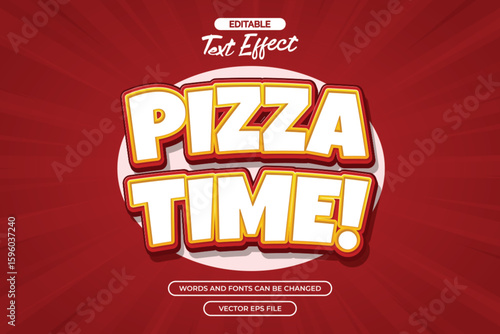 Pizza time editable text effect with cartoon text style and with red comic background
