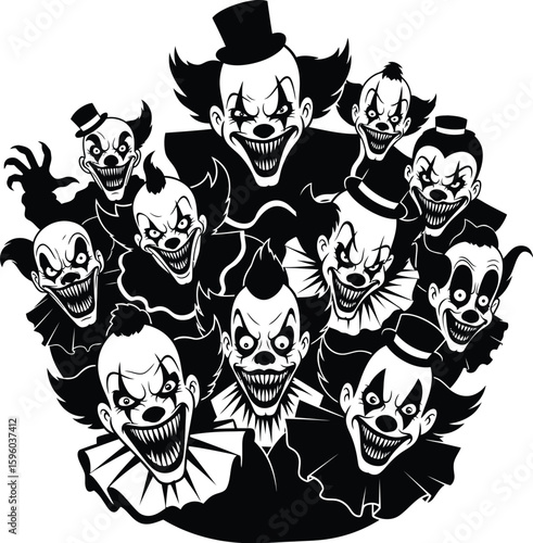 Scary halloween clown vector art: creepy clowns illustration for halloween themed designs and decorations