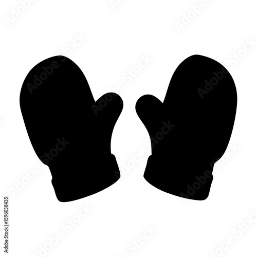 Black Mittens Pair Silhouette: Cozy Winter Gloves for Cold Weather, Warmth, Outdoor Activities, and Seasonal Themes

