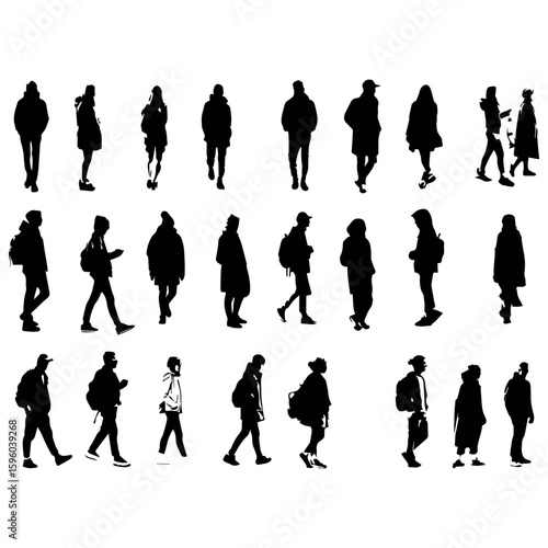 Clean and modern vector  silhouette people walking crowd vector art illustration design element graphic resource for designers and artists