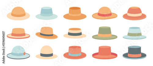 Collection of colorful vintage and modern hats in various styles