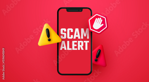 Smartphone scam alert. Smartphone with fraud alert. Vector illustration