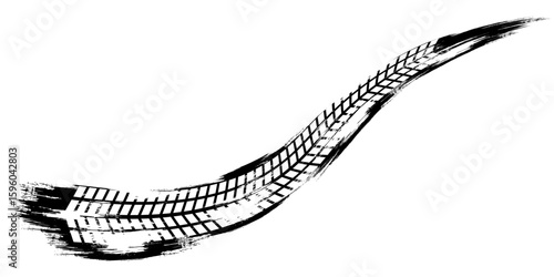 Tire tread marks, wheel textures, tire marks - car racing, motocross, drift, rally, off-road and others. Vector black isolated texture in grunge style with splashes.eps10