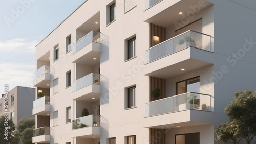 Modern Multi-Story Apartment Building with Balconies