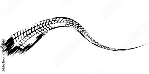 Tire tread marks, wheel textures, tire marks - car racing, motocross, drift, rally, off-road and others. Vector black isolated texture in grunge style with splashes.eps10