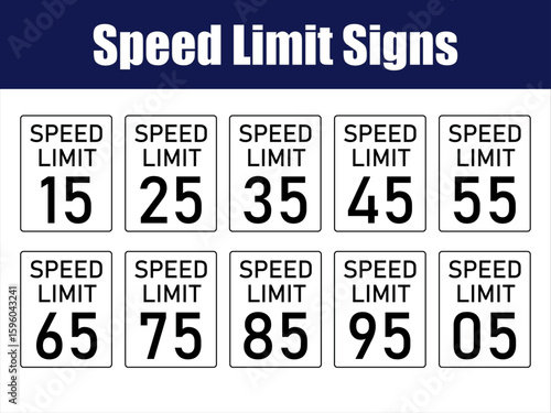 Odd Number Speed Limit Sign Collection Animation Preview. Animated sequence of speed limit signs displaying all odd values from 05 to 95.