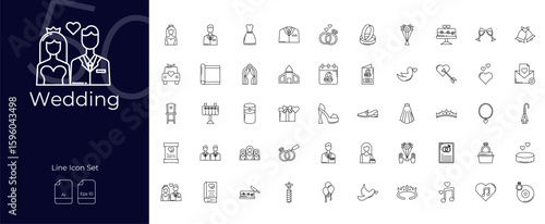 Wedding Line Editable Icons set. Vector illustration in modern thin line style of Wedding icons: marriage, party, celebration, etc
