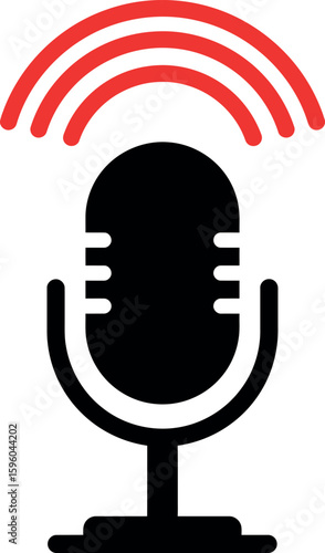 Retro microphone with red sound waves