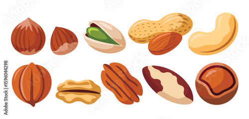 Assortment of healthy nuts and peanuts in a row