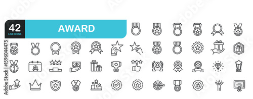 Set of line icons related to reward, award , trophy. Outline icons collection. Editable stroke. Vector illustration
