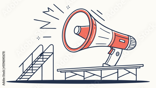Announcement Megaphone on Platform with Stairs.