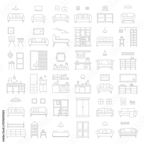 Collection of furniture silhouettes for interior design and architecture