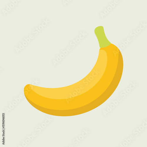 A single ripe yellow banana with a green stem against a light background