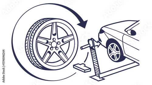 Car Wheel Change Illustration Jack Tire and Vehicle.