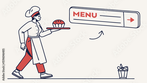 Chef Serving a Delicious Cupcake with Digital Menu.