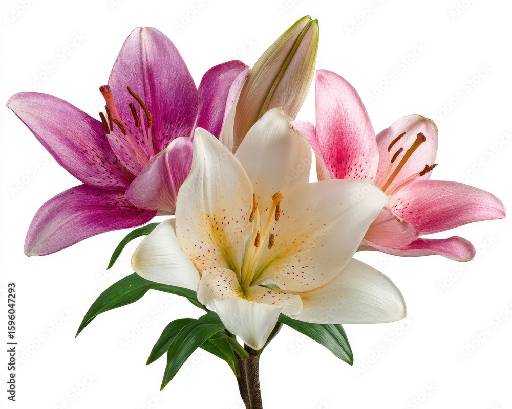 Fototapeta premium Pink And White Lilies Bouquet