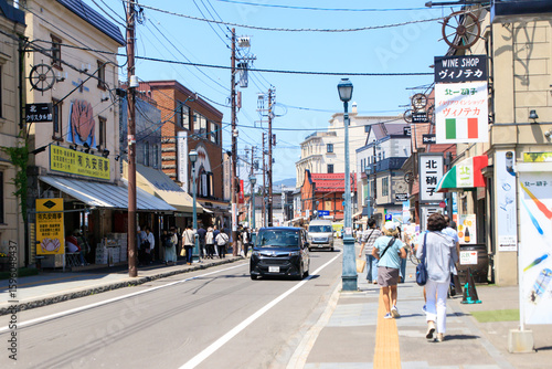 Sunny Day on a Bustling Shopping Street in Otaru, Hokkaido

