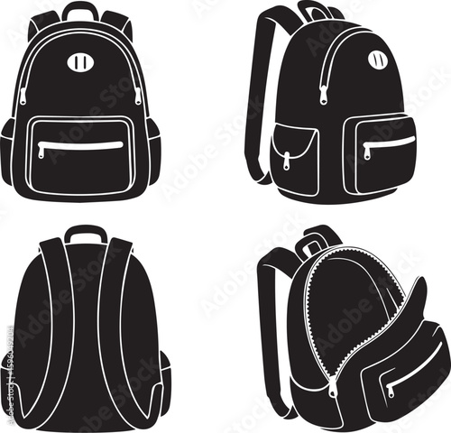 School Backpack Silhouettes – Education and Travel Bag Icons