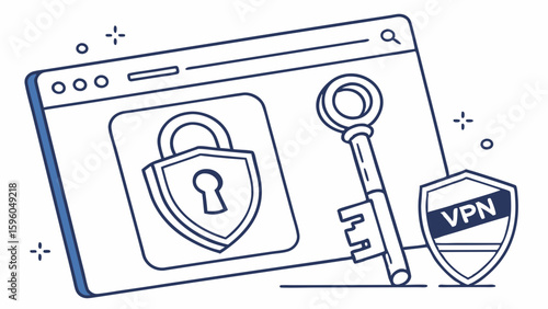 Online Security Padlock Key and VPN Shield Illustration.