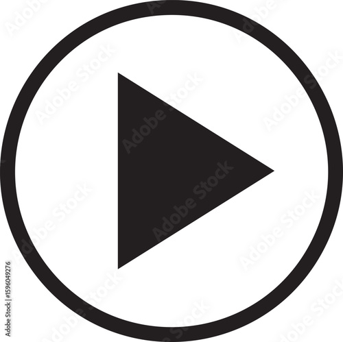 Black play button icon inside a circle isolated on transparent background