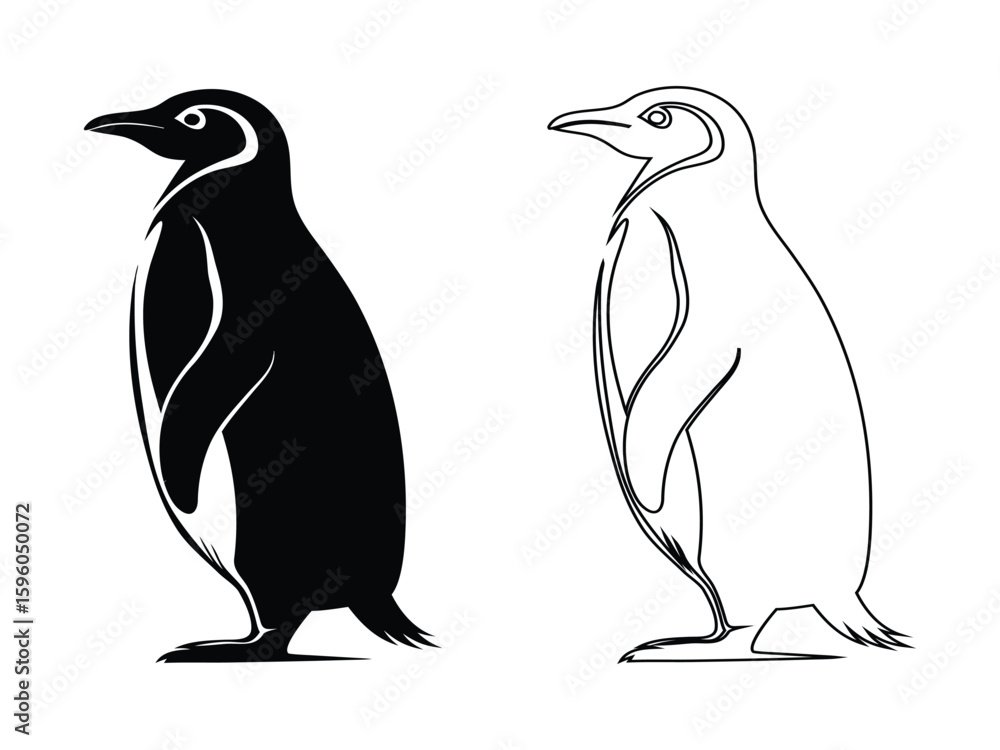 Naklejka premium Penguin Silhouette and Outline Duo Illustration