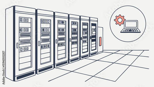 Row of Server Racks in a Data Center.