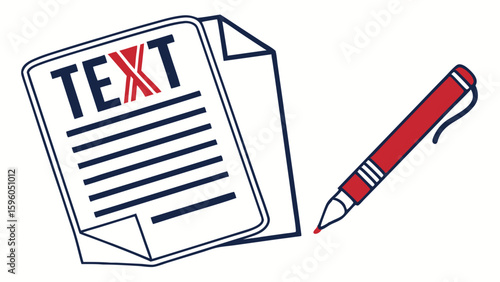 Stylized Document with Text and a Red Pen Illustration.