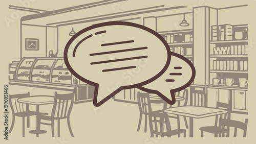 Two Speech Bubbles Overlapping in a Cafe Illustration.