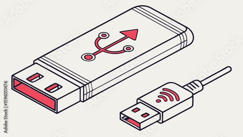 Two USB flash drives one with a data transfer symbol the other with a wireless symbol.