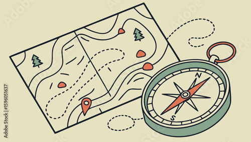 Vintage Map and Compass for Outdoor Adventure.