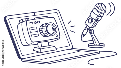 Webcam and Microphone on a Laptop for Online Communication.