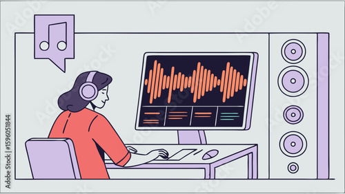 Woman Audio Engineer Working in a Recording Studio.